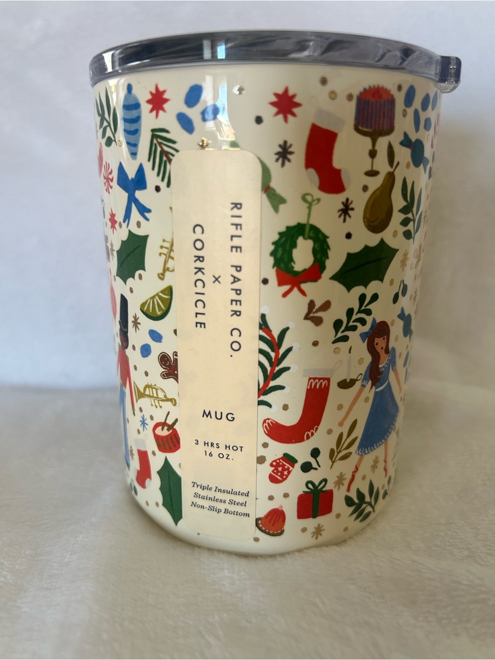NWT Rifle Paper Co Corkcicle 16 oz Christmas Insulated Mug
